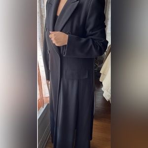 EMPORIO ARMANI VINTAGE WOMENS WOOL LONG BLACK DOUBLE BREASTED TRENCH COAT
